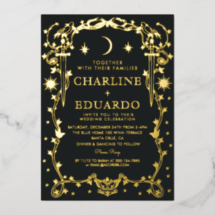 Sun & Moon Golden Ivy Ornament Einladung Hochzeit