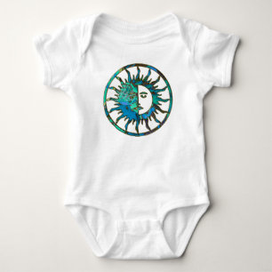 SUN & MOON in Blau, Gold und Silber Baby Strampler