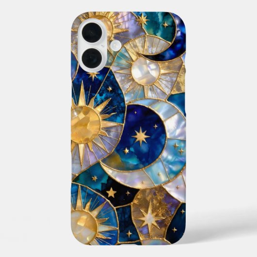 Sun Moon iPhone Case Stained Glass Blue Gold (Rückseite)