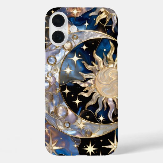 Sun Moon iPhone Case Stained Glass Celestial Gold (Rückseite)