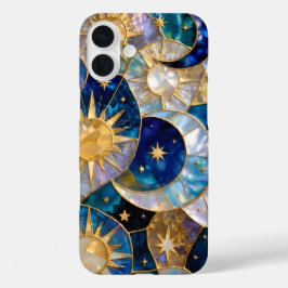 Sun Moon iPhone Hülle Buntglas Blau Gold