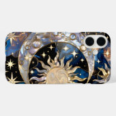 Sun Moon iPhone Hülle Buntglas Himmelskörper Gold (Rückseite (Horizontal))