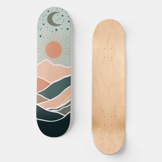 Sun & Moon Mountains Skateboard (Vorderseite)