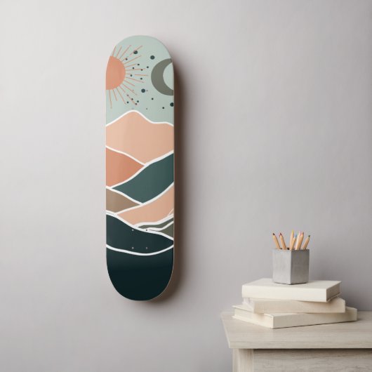 Sun & Moon Mountains Skateboard (Wandkunst)