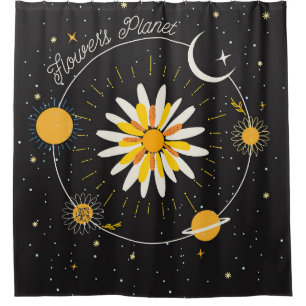 Sun Moon Planets: Graphic Floral Art Duschvorhang