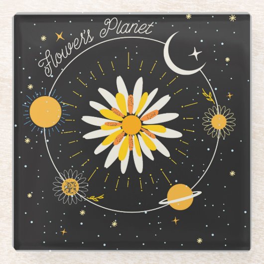 Sun Moon Planets: Graphic Floral Art Glasuntersetzer (Vorderseite)