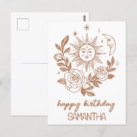 Sun Moon & Rose Boho Magical INDIVIDUELLE NAME BIR