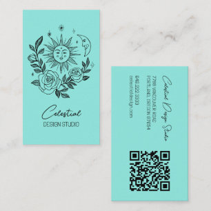 Sun Moon & Rose Magical Boho Botanischer CUSTOM QR Visitenkarte