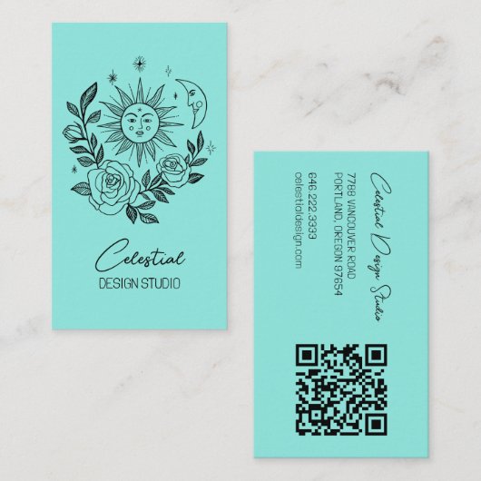 Sun Moon & Rose Magical Boho Botanischer CUSTOM QR Visitenkarte (Vorne/Hinten)