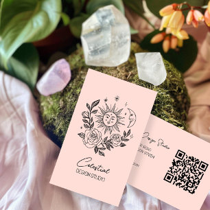 Sun Moon & Rose Magical Boho Botanischer CUSTOM QR Visitenkarte