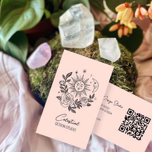Sun Moon & Rose Magical Boho Botanischer CUSTOM QR Visitenkarte