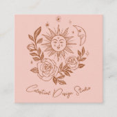 Sun Moon & Rose Magical Boho Earthy CUSTOM QR Quadratische Visitenkarte (Vorderseite)