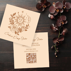 Sun Moon & Rose Magical Boho Earthy CUSTOM QR Quadratische Visitenkarte