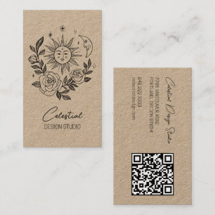 Sun Moon & Rose Magical Boho KRAFT CUSTOM QR Visitenkarte