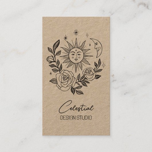 Sun Moon & Rose Magical Boho KRAFT CUSTOM QR Visitenkarte (Vorderseite)