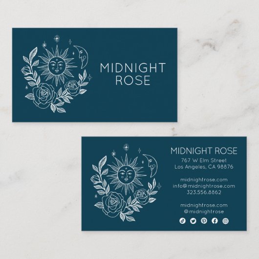 Sun Moon & Rose Magischer Boho farbenfroher CUSTOM Visitenkarte (Vorne/Hinten)