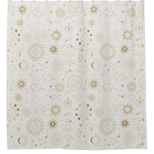 Sun Moon Stars Celestial Mystic Pattern Duschvorhang (Vorderseite)