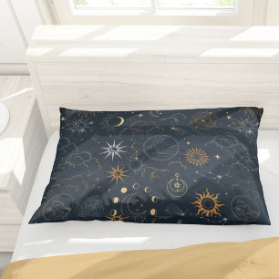 Sun Moon Stars Dunkles Himmelsmuster Kissenbezug