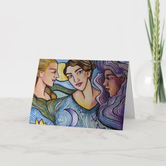 Sun Moon Stars Feminine Kunst Karte (Vorderseite)