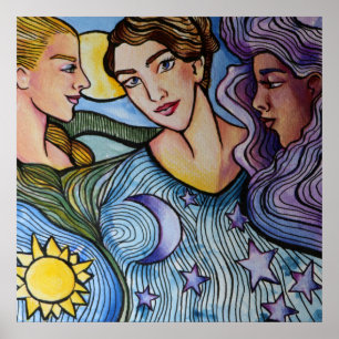 Sun Moon Stars Feminine Kunst Poster