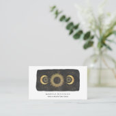 Sun Moon Stars Gold Black Yoga Studio Visitenkarte (Stehend Vorderseite)