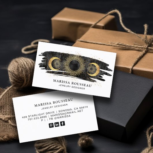 Sun Moon Stars Gold Schwarz-weiße Schmuckdesigner Visitenkarte