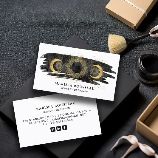 Sun Moon Stars Gold Schwarz-weiße Schmuckdesigner Visitenkarte