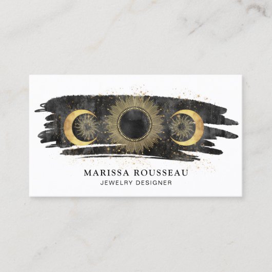 Sun Moon Stars Gold Schwarz-weiße Schmuckdesigner Visitenkarte (Vorderseite)