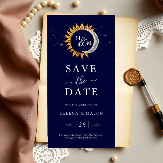 Sun Moon Stars Monogram Navy Blue Wedding Save The Date