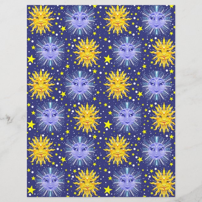 Sun Moon Stars Scrapbook Paper 8.5x11 (Vorderseite)