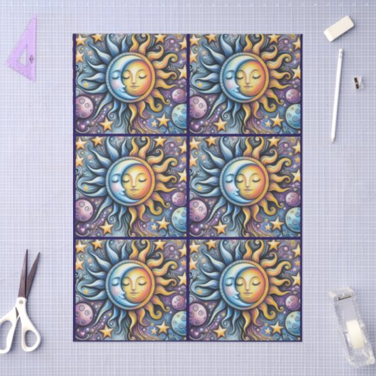 Sun Moon Stars Whimsical Decoupage Seidenpapier (Basteln)