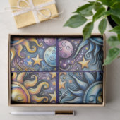 Sun Moon Stars Whimsical Decoupage Seidenpapier (Geschenk)