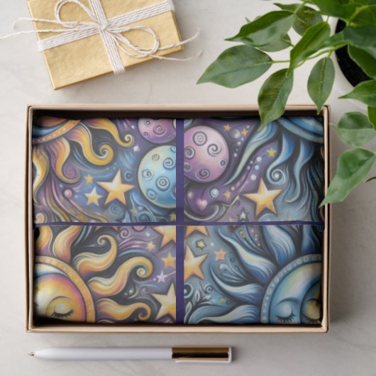 Sun Moon Stars Whimsical Decoupage Seidenpapier (Geschenk)