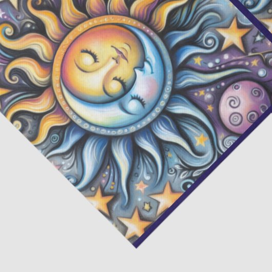 Sun Moon Stars Whimsical Decoupage Seidenpapier (Detail)