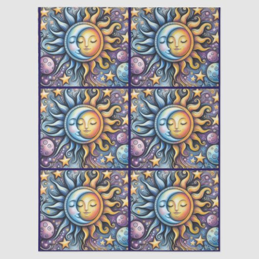 Sun Moon Stars Whimsical Decoupage Seidenpapier (Vorderseite)