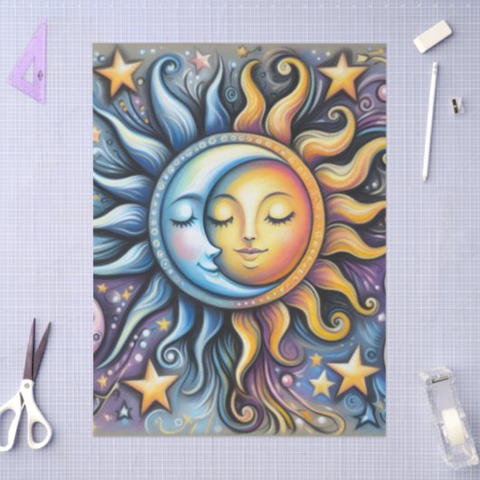 Sun Moon Stars Whimsical Decoupage Seidenpapier (Basteln)