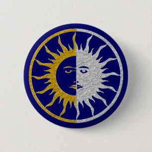SUN & MOON Symbol - Gold Silber Button