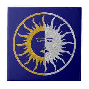 SUN & MOON Symbol - Gold Silber Fliese