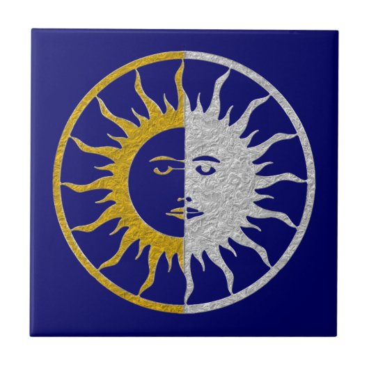 SUN & MOON Symbol - Gold Silber Fliese (Vorderseite)