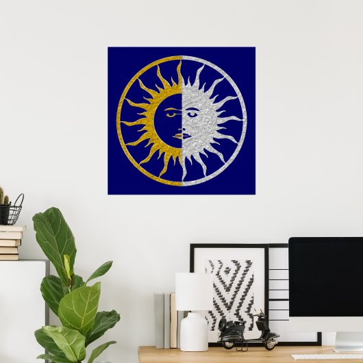 SUN & MOON Symbol - Gold Silber Poster (Heimbüro)