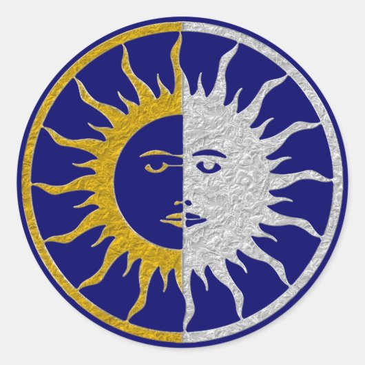 SUN & MOON Symbol - Gold Silber Runder Aufkleber (Vorderseite)