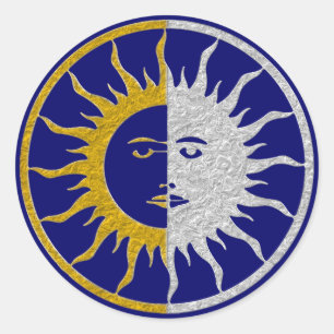 SUN & MOON Symbol - Gold Silber Runder Aufkleber