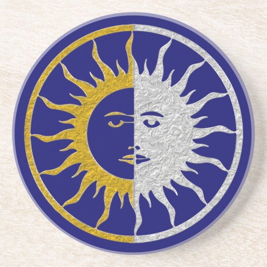 SUN & MOON Symbol - Gold Silber Sandstein Untersetzer (Vorne)