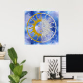 SUN & MOON Symbol - Gold Silber Sky Poster (Heimbüro)