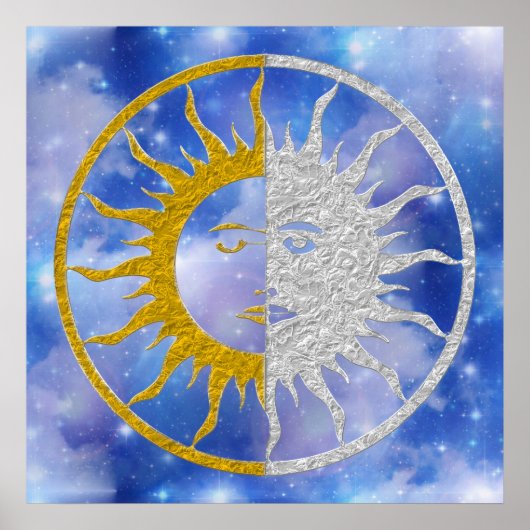 SUN & MOON Symbol - Gold Silber Sky Poster (Vorne)