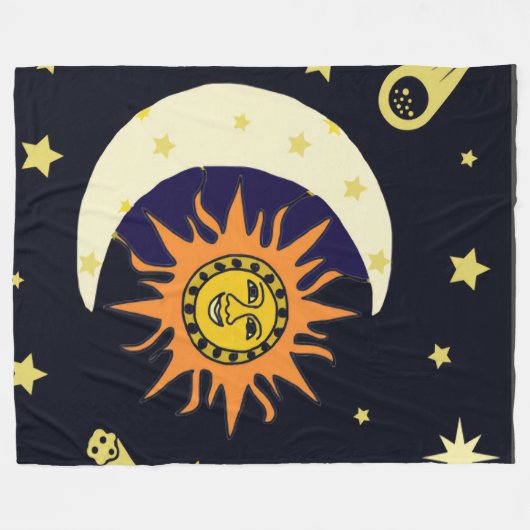 Sun Moon und Himmelskörper Fleecedecke (Vorderseite (Horizontal))
