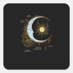 Sun Moon Vintag 90er Hexe Whimsigoth Ästhetik Quadratischer Aufkleber