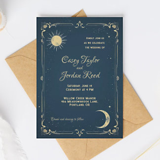 Sun & Moon Vintag Blue Wedding Einladung