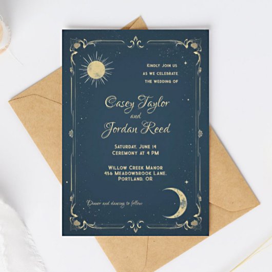 Sun & Moon Vintag Blue Wedding Einladung