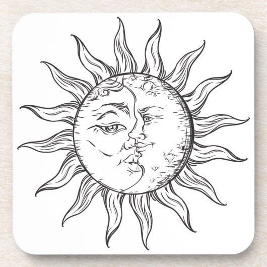 Sun Moon Vintage Himmelleuchten Getränkeuntersetzer (Vorderseite)